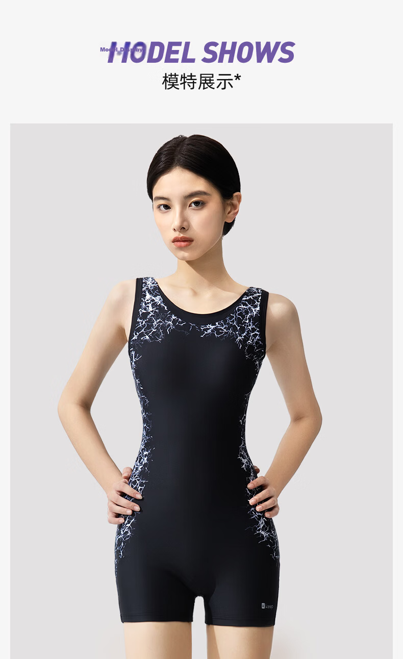 Keep Women's One-Piece Square-Leg Swimsuit Training Racing Tummy Control Quick-Dry Hot Spring Swimwear Black L 16