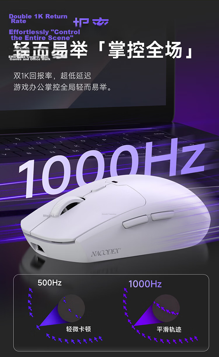 AJAZZ NJ11 Tri-Mode Gaming Mouse Wired/2.4G/Bluetooth Wireless Lightweight Design White MC 5