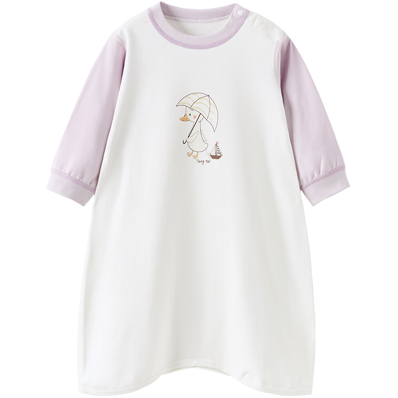 TONGTAI Baby Bathrobe Spring and Autumn Pure Cotton Infant Sleepwear Boys Girls Anti-Kick Homewear Nightgown Purple 100cm