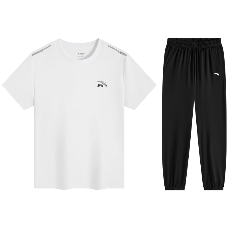 ANTA Kids Boys and Girls Easy-Clean Sports Set 2026 Summer Skin-Friendly Breathable Short Sleeve and Long Pants A72627704