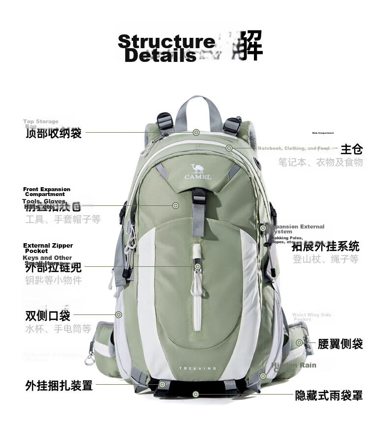 CAMEL Outdoor Professional Mountaineering Backpack Large Capacity Travel Hiking Double Shoulder Bag 575B634009 Recycled Gray 14