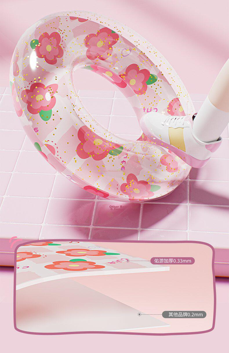 Youyou Thickened Anti-Tip Double Airbag Swimming Ring Unisex Children's Float 96408 White Floral 70cm 7