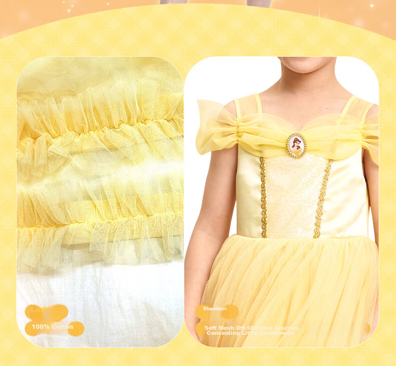 Disney 2026 New Summer Girls' Dress Latin Dance Costume Belle Princess Lolita Mesh Dress Belle 140CM 5