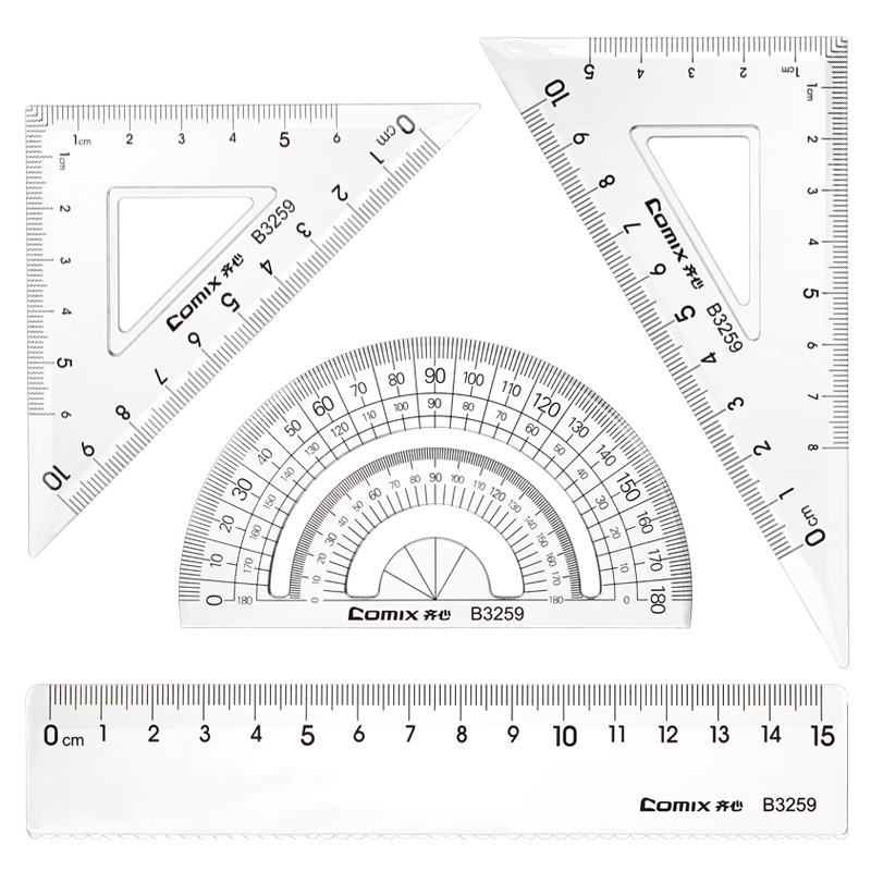COMIX Student Office Supplies Drawing Ruler Wave Set Stationery Exam Essentials (Wave Ruler + 2 Triangular Rulers + Protractor) B3259