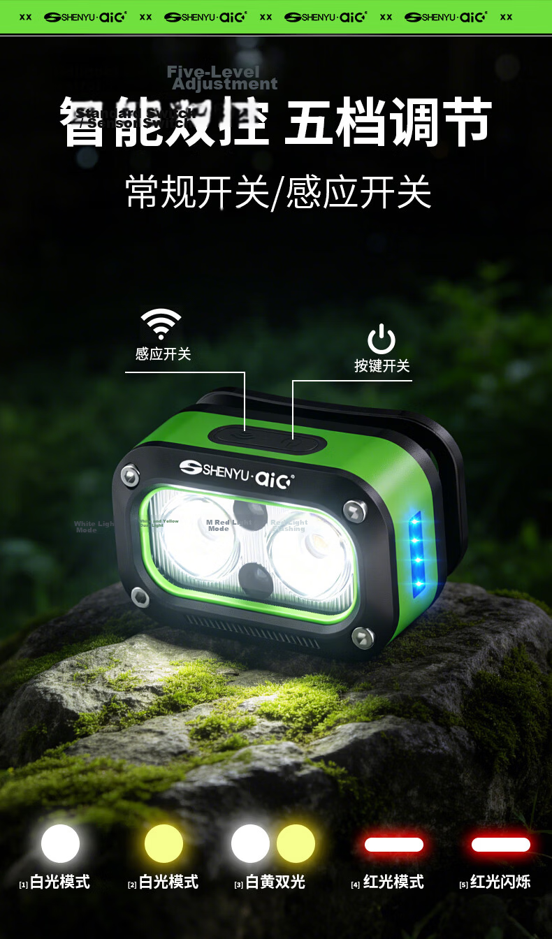 AIC Induction Headlamp Super Bright Rechargeable Head-Worn LED Outdoor Mining Long Battery Life 13