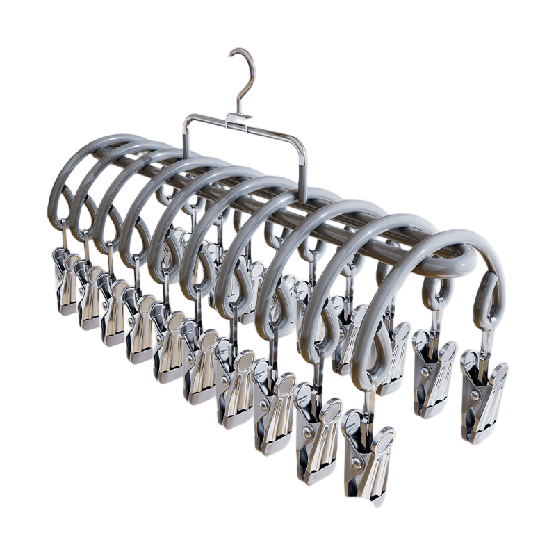 Bonny Home Stainless Steel Sock Drying Rack with 20 Clips, Windproof Clothes Hanger for Home Balcony, Gray