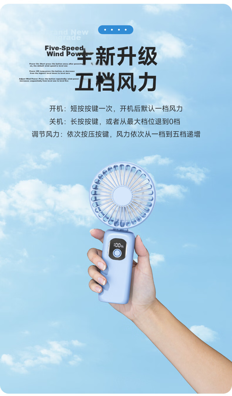 Capeden 5200mAh Large Capacity Handheld Mini Fan, Strong Wind Neck Hanging Fan, Long Battery Life Portable Outdoor Rechargeable Fan for Office Dorm Desktop H01 White 5