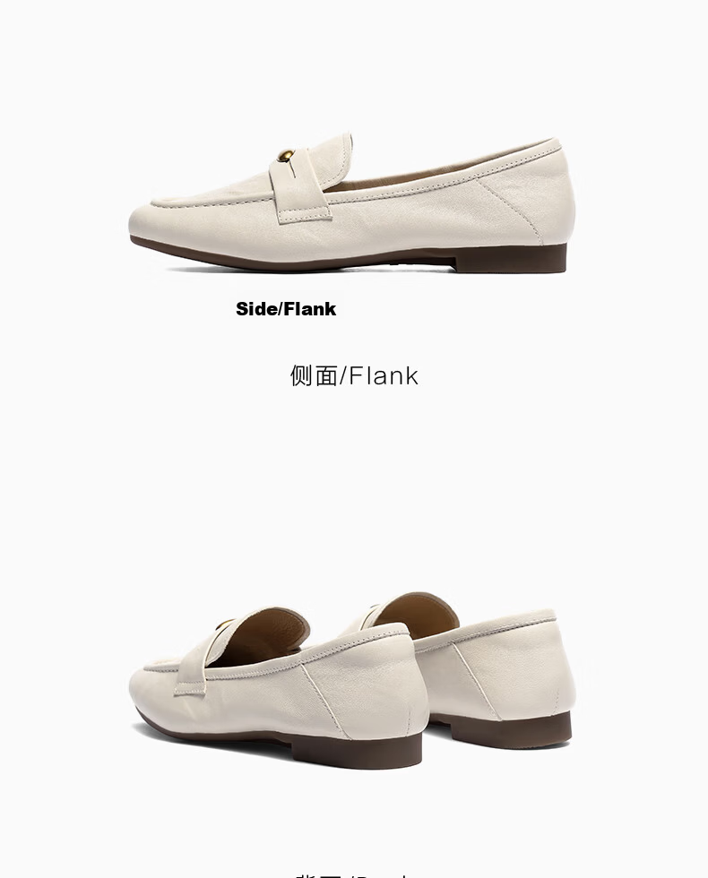 SENDA Little Golden Bean Loafers Women Spring Autumn Lambskin Commuter Flats XUJ01CA5 Off-White 37 8