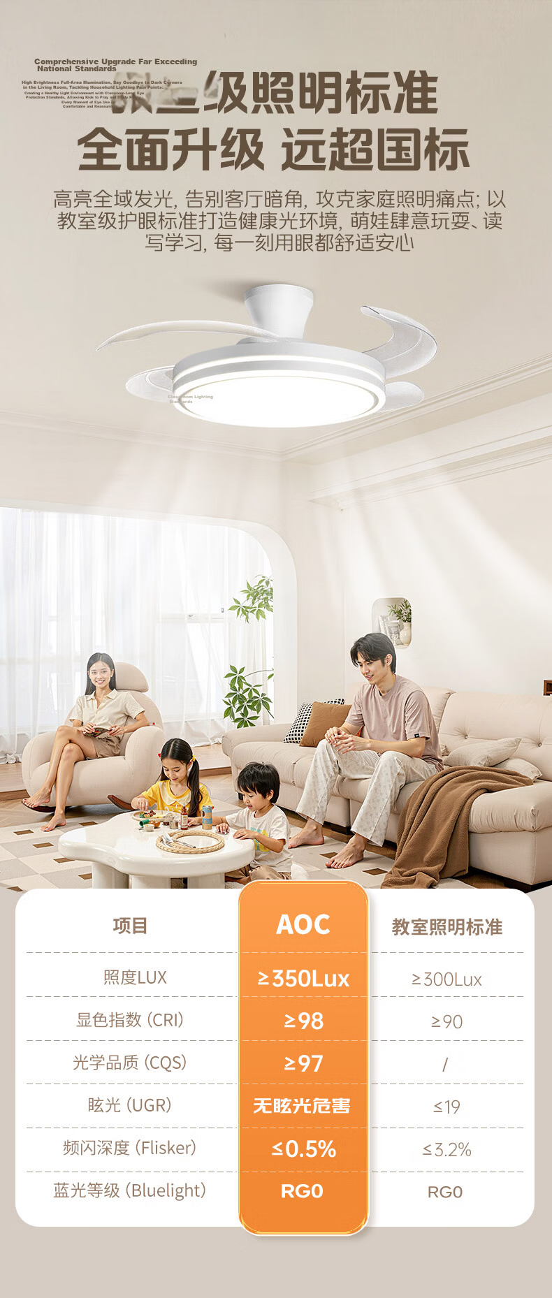 AOC 42-inch Ceiling Fan Light with Pure Light Source for Dining Room, Living Room, Bedroom - Integrated Ceiling Fan Lamp with Installation Included 9
