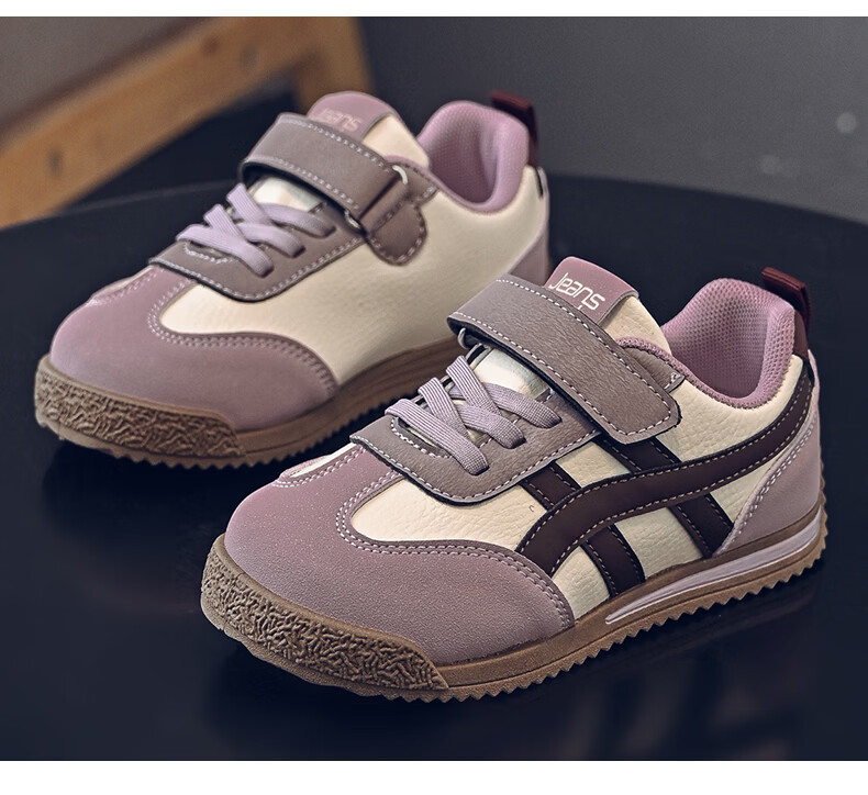 Jeanswest Kids Lightweight Versatile Velcro Training Shoes School Soft Sole Girls Casual Sports Shoes C1A001 Beige/Purple Size 36 22