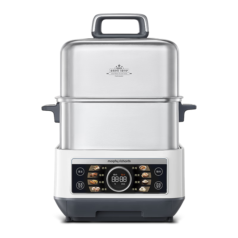 Morphyrichards Multi-Functional Electric Steamer Pot, 14L Large Capacity Home Use Slow Cooker And Steamer Combo, 304 Stainless Steel Steam Cooker with Timer, Reservation, And Keep-Warm Function, Steam Oven MR1178 White