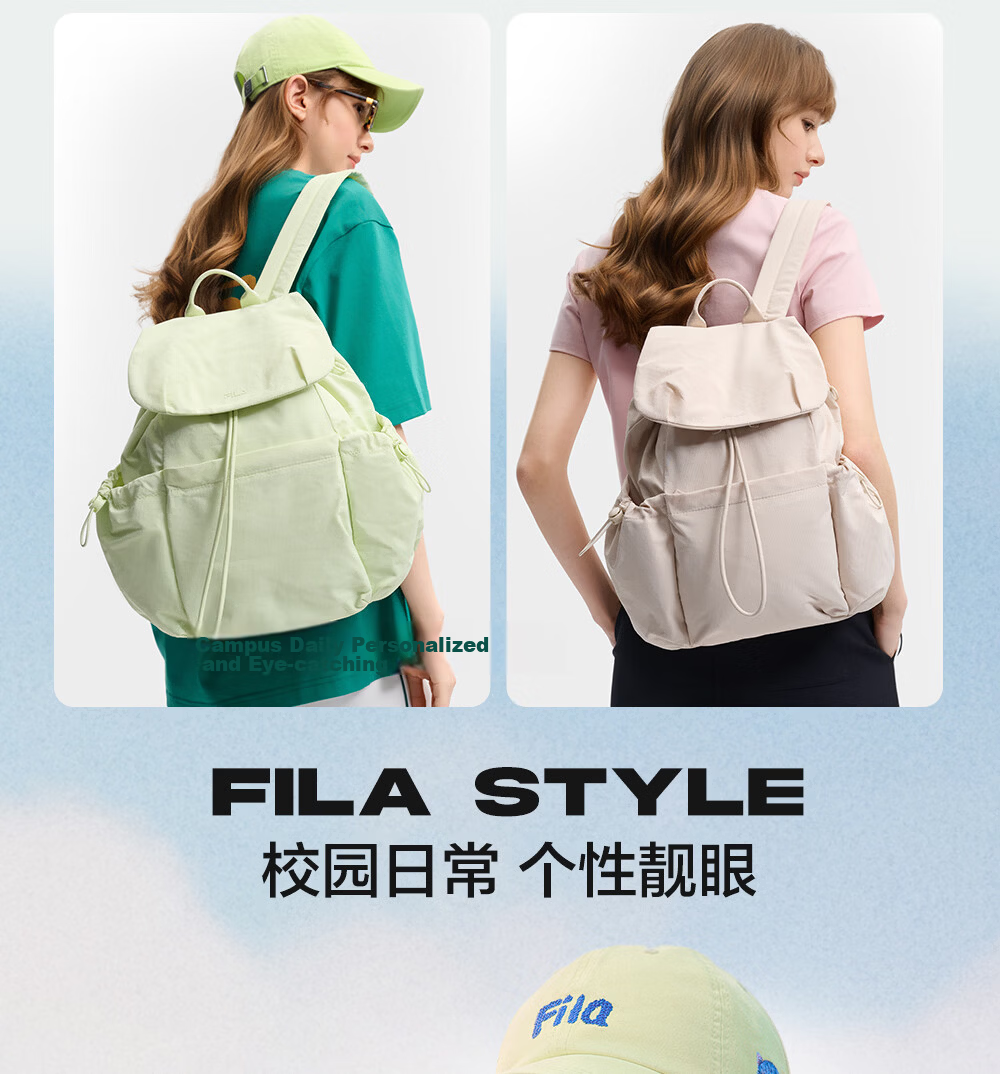 FILA Han So-hee Style Official Women's Summer Macaron Multi-Pocket Backpack School Bag Casual Bag 12