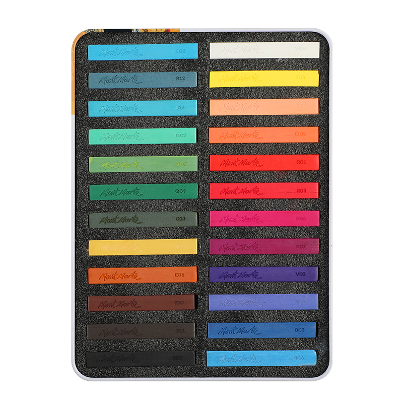 Mont Marte 24-Color Pastel Chalk Set, Colored Chalk Drawing Sticks, Art Painting Pastel Sticks, Children's Colorful Pen Set, Student Pastel Drawing Iron Box Set MMPT0017 Art Sketching