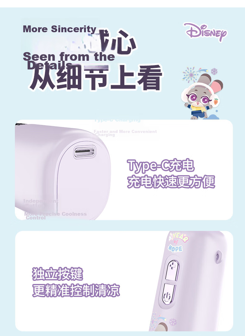 Disney Mini Portable Handheld USB Rechargeable Fan Large Airflow Long Battery Life Student Office Desktop Birthday Gift Graduation Travel C80 Bear 13