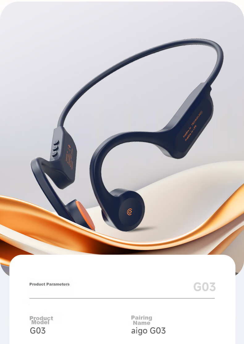 Aigo Bone Conduction Bluetooth Sports Headphones for Children, IP56 Dust And Water Resistant, Open-Style, Suitable for Cycling, Running, Ear-Hook Design, Long Battery Life, Compatible with Smartphones, G03 Beige 24
