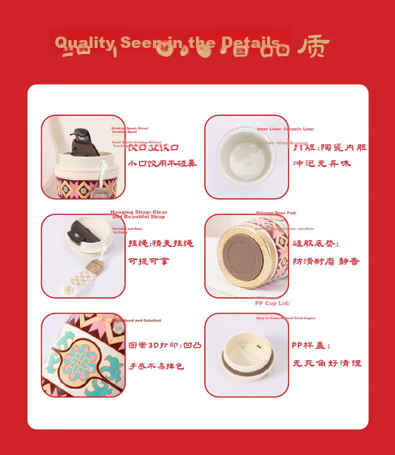 Xishi Insulated Ceramic Liner Coffee Mug Large Capacity Portable Car Travel Cup Gift for Besties and Girlfriends Birthday Holiday 10