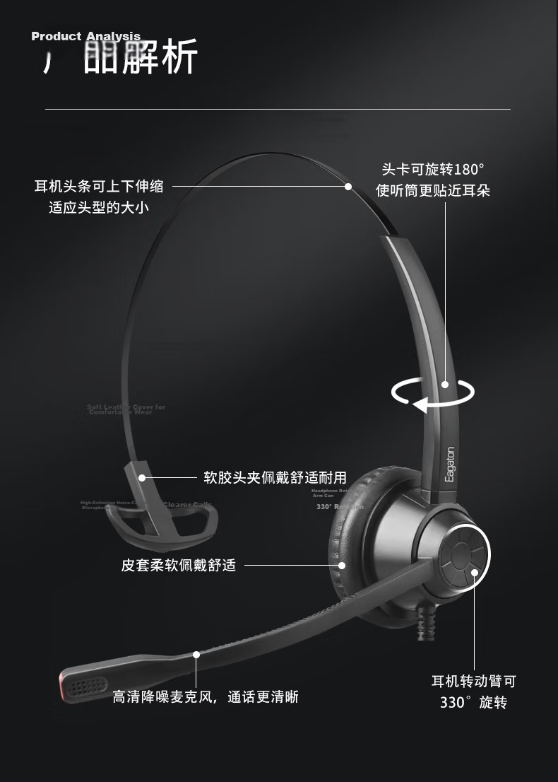 Eagaton Wilderness Series X1-RJ9 Mono Headset Crystal Head Connector Customer Service Office Use No Active Noise Cancellation 16