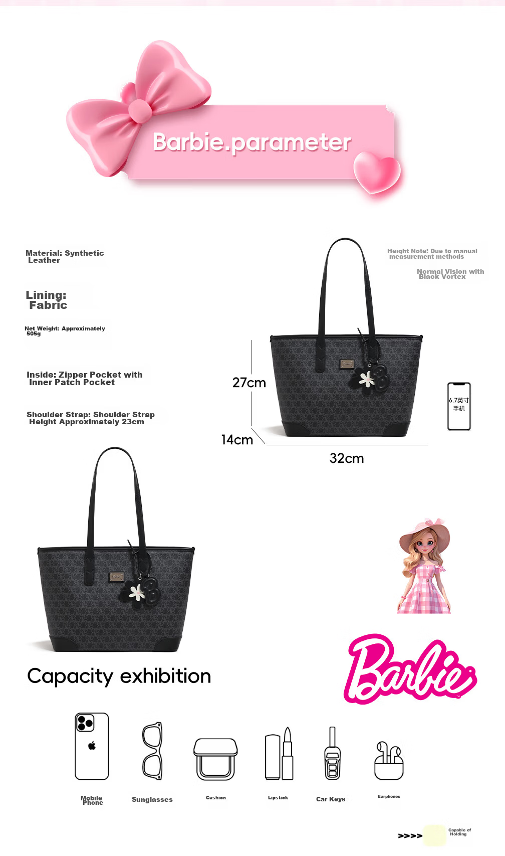 Barbie Women's Bag 2026 New Large Capacity Commuter Work Laptop Tote Bag Birthday Gift for Best Friend and Wife 8