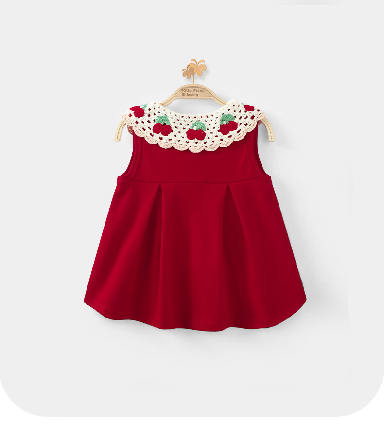Youqi Girls 2026 Summer New Red Cherry Lightweight Breathable Sweet Princess Dress for Toddler Birthday 14