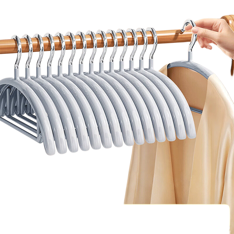 CHUSHE Clothes Hangers, Plastic-Coated Non-Slip Seamless Drying Rack, Thickened Garment Support for Wet And Dry Use, Silver-Gray Color, 10 Pieces