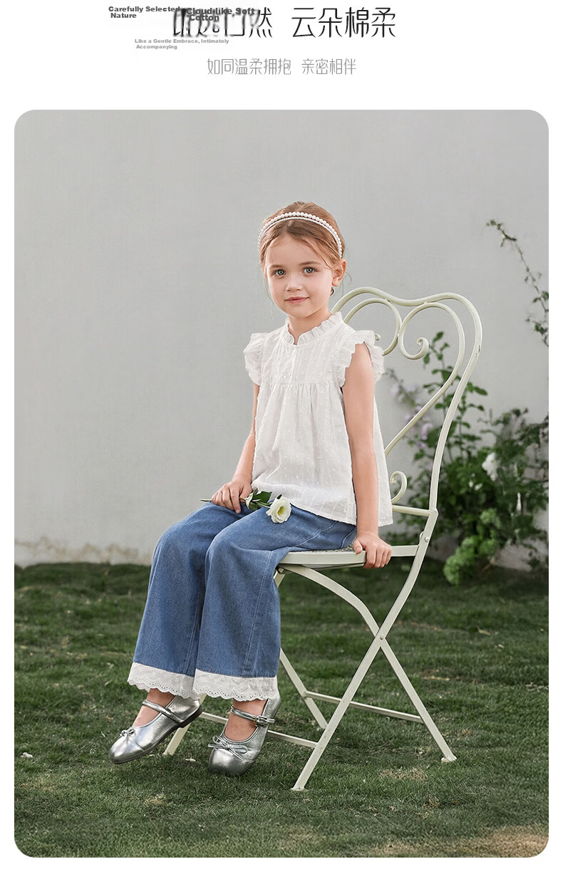 JELLYBABY French Style Puff Sleeve Shirt and Wide Leg Pants Set Summer New Girls Shirt and Long Pants for Older Kids 3