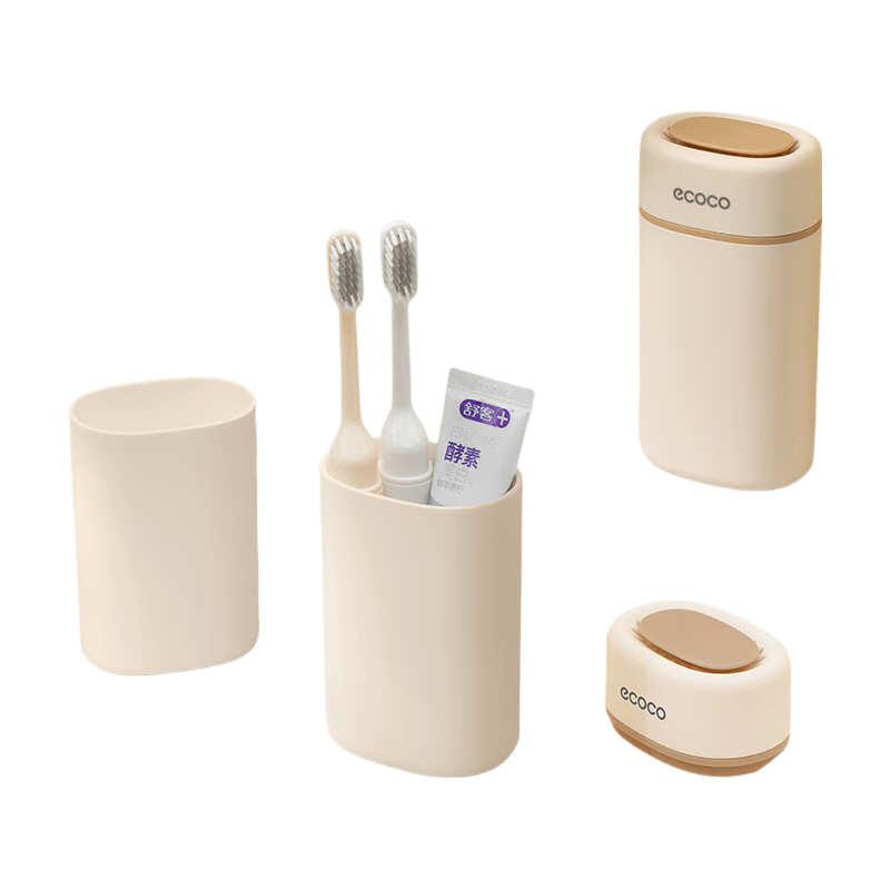 Ecoco Travel Toothbrush Set with Rinse Cup, 3-Piece Luxury Portable Folding Toothbrush, Cream Color