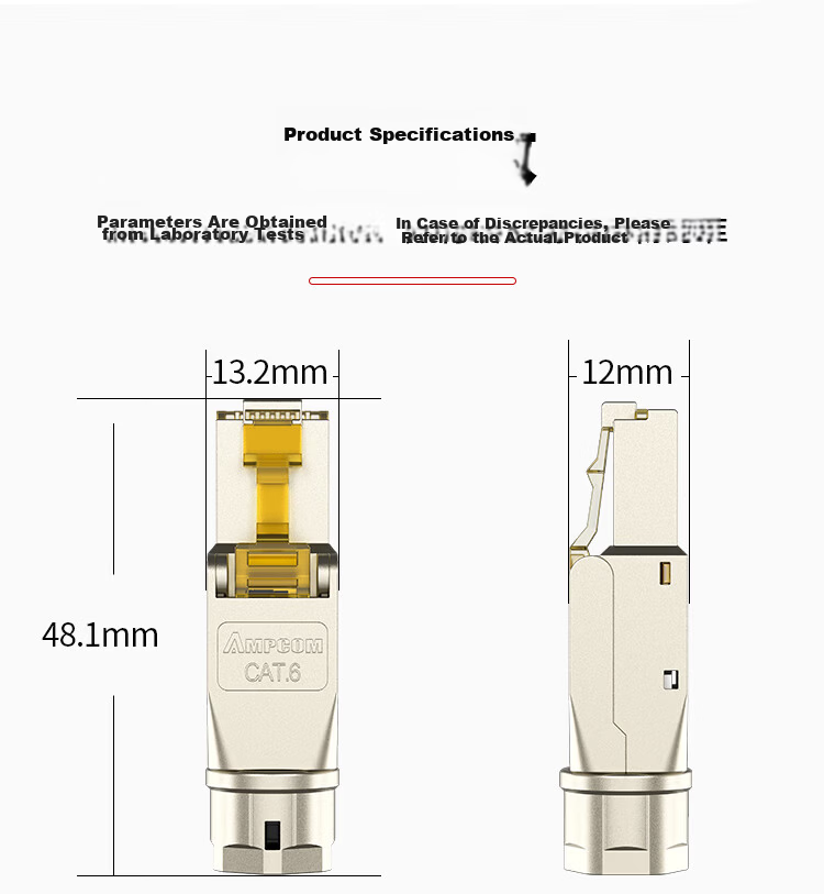 AMPCOM CAT6 Tool-Free RJ45 Shielded Gold-Plated Zinc Alloy 8P8C Ethernet Connector AMC6102 20