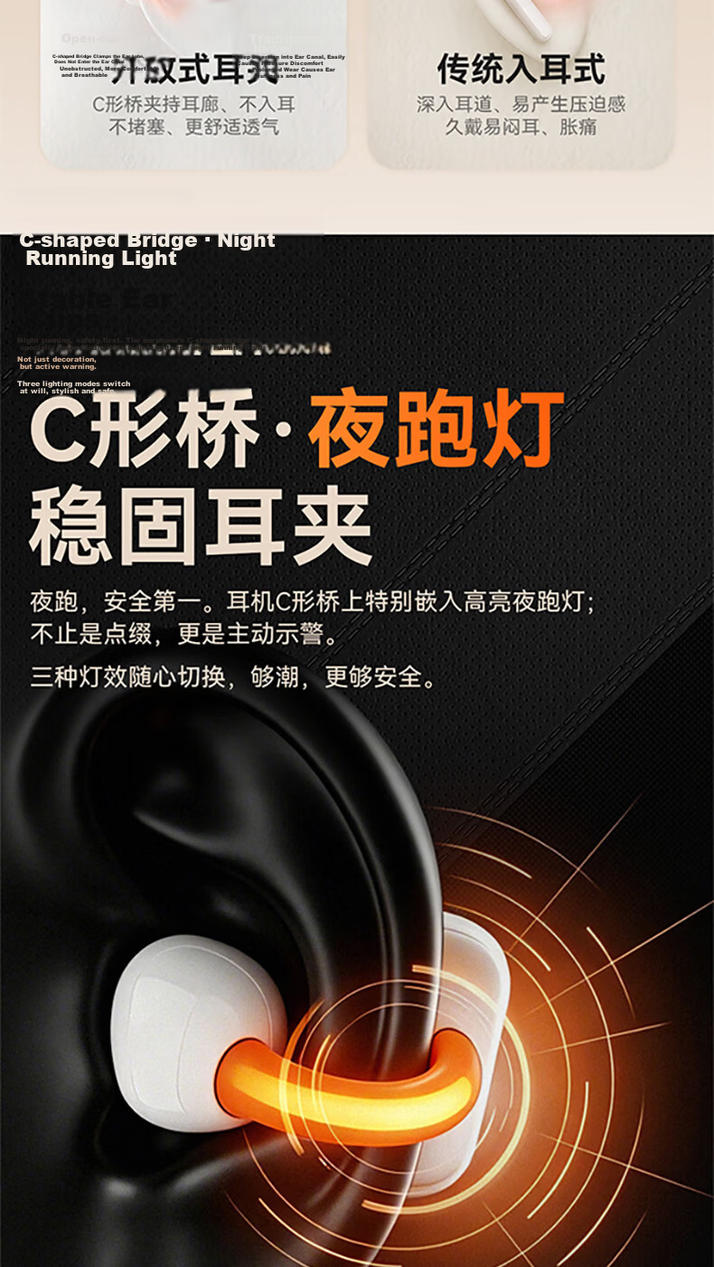 Monster 2026 New Arena Clip-On Wireless Bluetooth Earphones Sports Earphones with Night Running Light ENC Call Noise Cancellation Bluetooth 6.0 White Compatible with Apple and Huawei 5