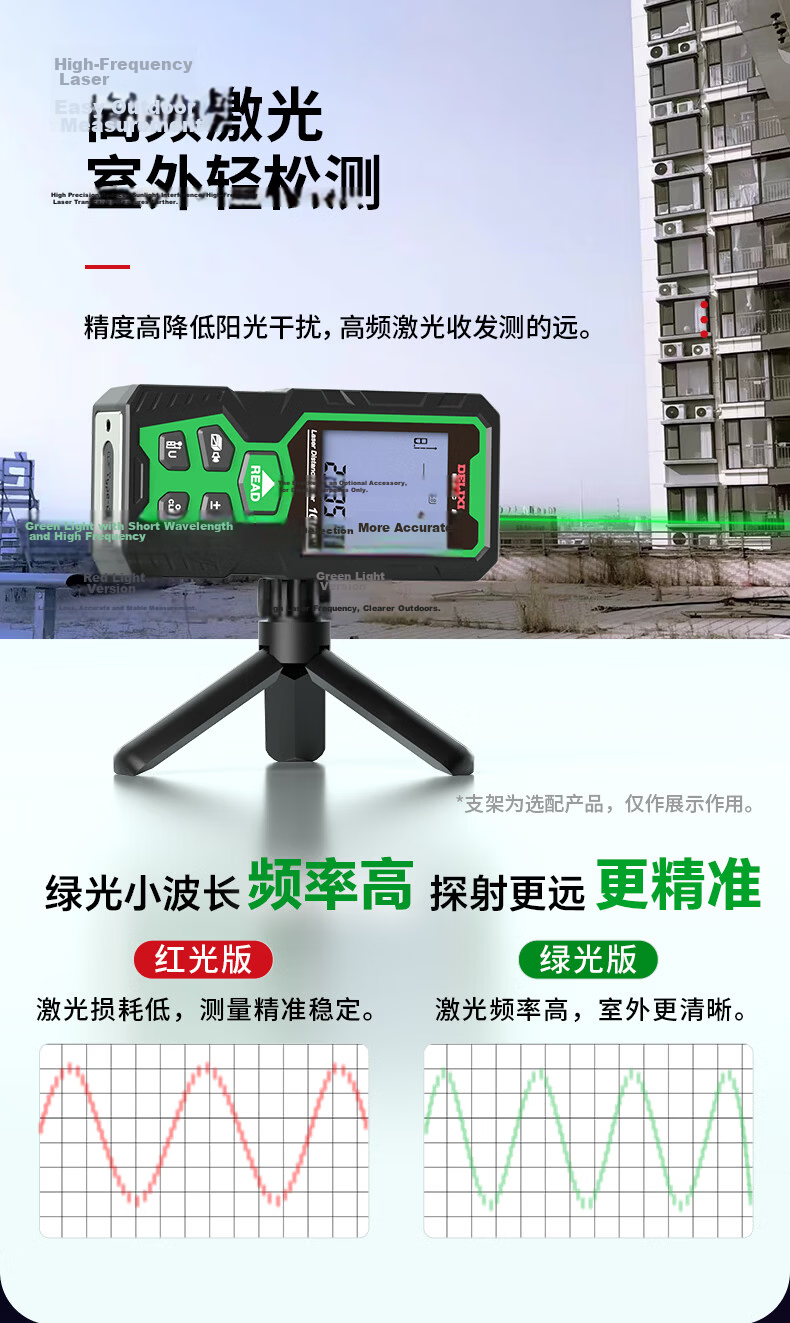 Delixi Electric Green Light Lithium Battery Rangefinder Indoor Outdoor IP68 Protection 70m with Bracket Compatible 8
