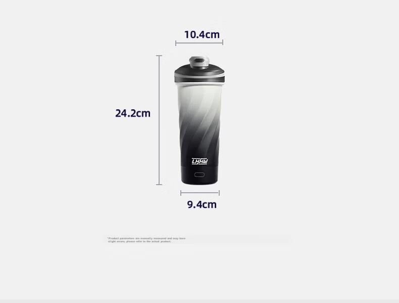 LHHW Luhanwei Magnetic Insulated Stirring Cup Stainless Steel Protein Powder Automatic Shaker Sports Water Bottle Power Black 20