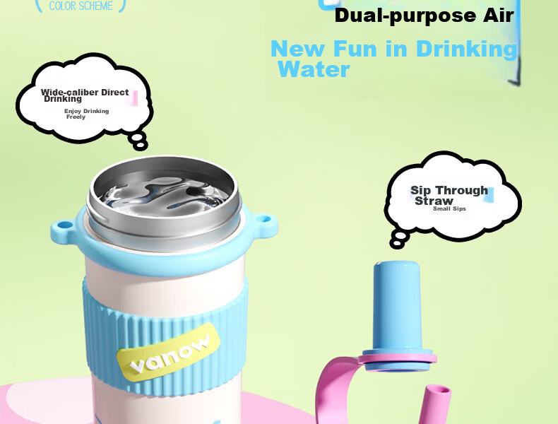 Vanow Kids Straw Insulated Water Bottle 2026 New High-Value Student Large Capacity Portable Cute Tumbler 8