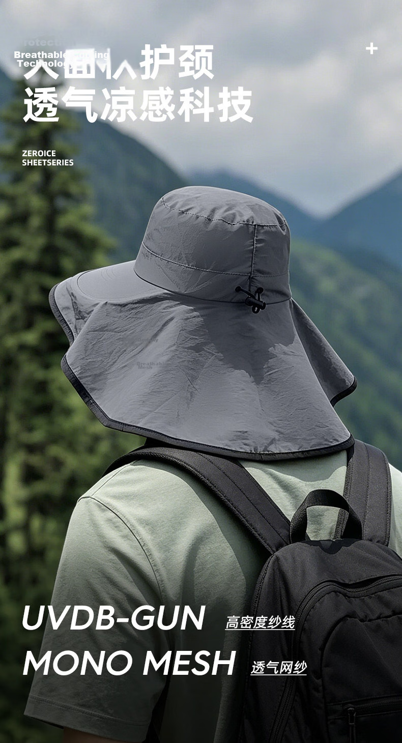 JEEP Men's Summer Sun Protection Hat Outdoor Mountaineering Fishing Breathable Neck Cover Sunshade Bucket Hat 7