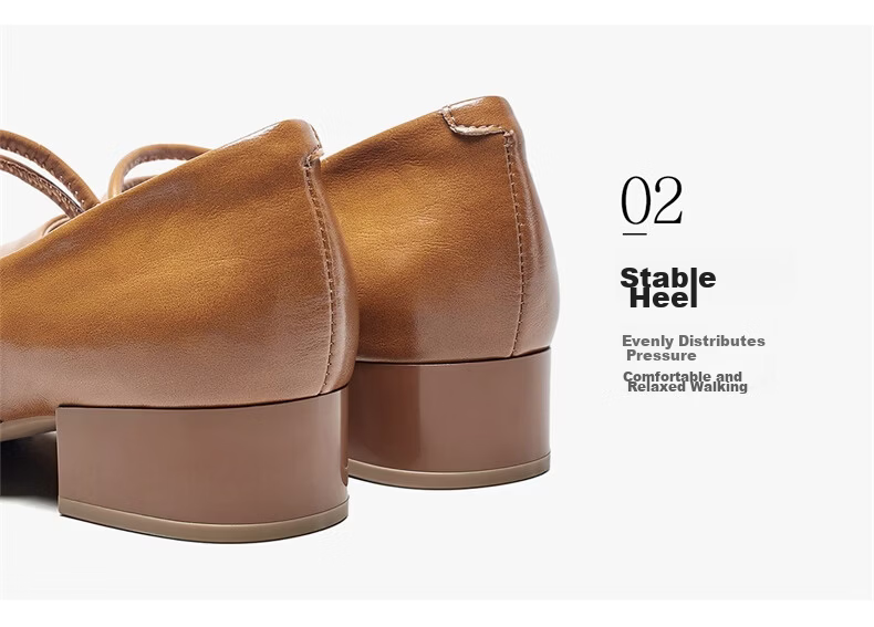 Eierkang Women's French Mary Jane Shoes Gentle Evening Style Low-Cut Chunky Heel Leather Shoes 16864W Yellow Brown Size 39 10