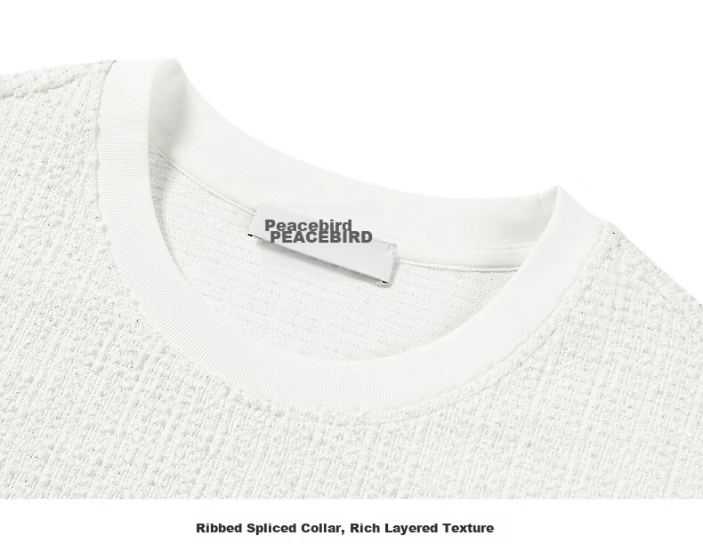 Peacebird Women's T-Shirt Round Neck Elegant Little Chanel Style Short Sleeve Summer Color-Block Textured Top White M 27