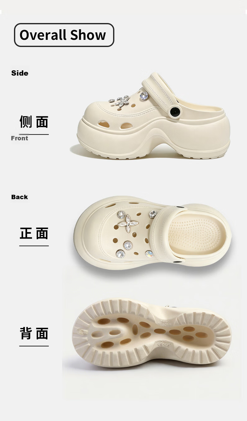 La Chapelle Women's Summer Hollow Out Shoes Thick Sole Height Increasing Non-slip Diamond Flower Peep Toe Beach Sandals X216 Off-White Size 35-36 9