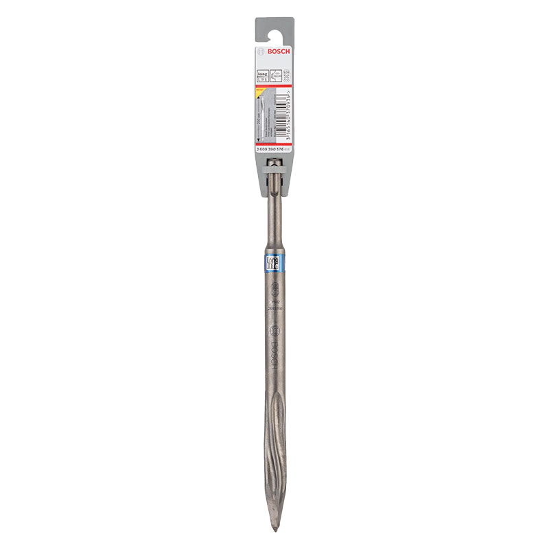 BOSCH Four-Groove Pointed Chisel with Round Handle, Two-Groove Two-Slot Concrete Drill for Demolition and Grooving (1 Piece) 250mm