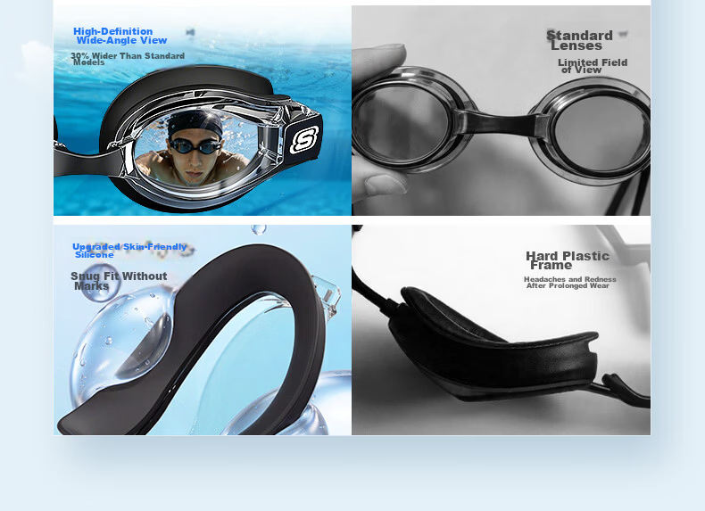 Skechers Adult Unisex Swimming Goggles HD Anti-Fog Waterproof Professional Swim Glasses Youth Swimming Gear Sandstone Gray Blue 5