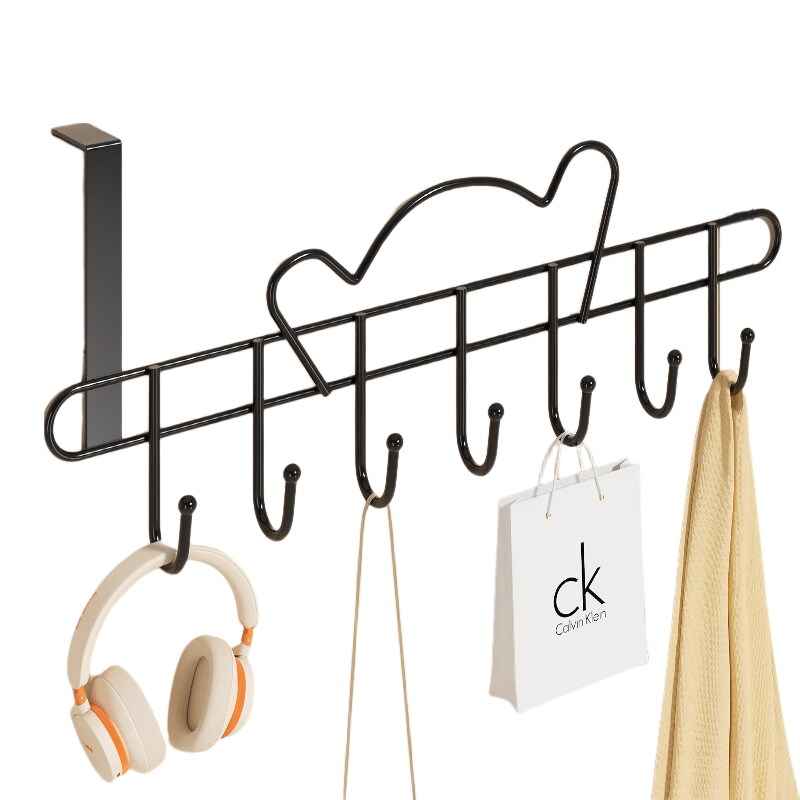 Baicaoyuan Door Hook, No Drilling Required, Over-The Coat Rack with 7 Hooks, Bedroom Clothes And Hat Hanger, Back-Of Storage Rack for Clothes And Bags, Thickened Solid Load-Bearing Strong Student Dormitory Installation without Drilling
