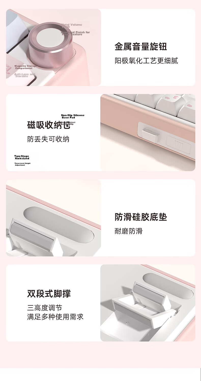 RK R65 Tri-Mode Custom Mechanical Keyboard Wireless 2.4G Wired Bluetooth Silent Switch Hot-Swappable Gasket Structure 66-Key Gaming Ice Cream Peach Switch V3 10