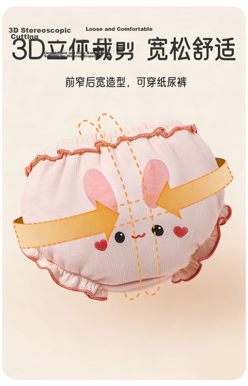 Aibao Baby Bread Pants Girls Pure Cotton Triangle Shorts Children's Underwear Training Pants 4-Pack Ice Cream 100 Size T291 18