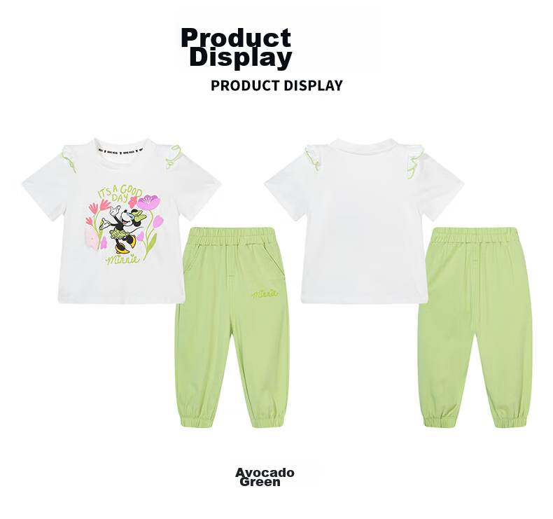 Disney Minnie Summer Cooling Girls' Set Breathable T-Shirt Mosquito-Repellent Long Pants Sports Casual Outfit Avocado Green 140 11