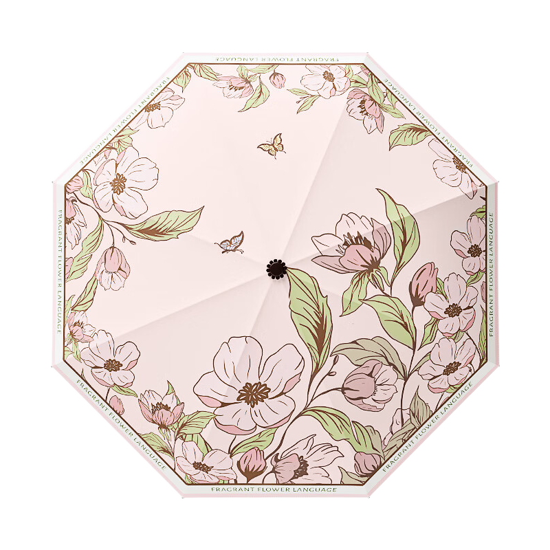 Jingxun UV Protection Umbrella, Three-Fold, Black Umbrella, Sun Protection, Rain And Shine Umbrella, Romantic Floral Patter