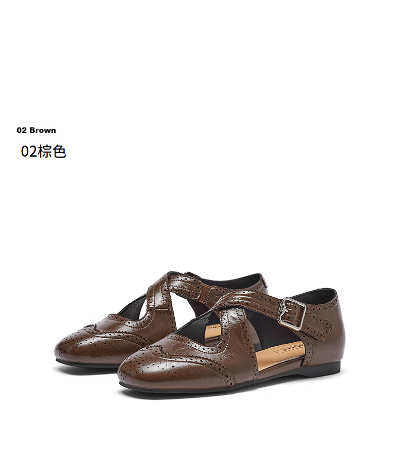 Hotwind Hollow Out Flat Mary Jane Ballet Style Women's Shoes 2026 Spring Autumn Retro Vintage Small Leather Shoes 10