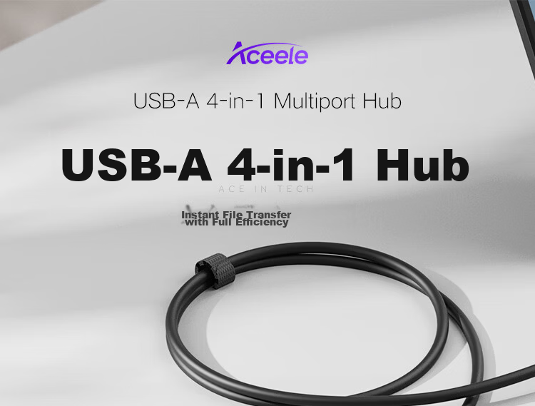 ACEELE USB 3.0 4-Port High-Speed Hub Type-C Power Delivery Splitter 1m Plug and Play Compatible with Apple/Huawei 1