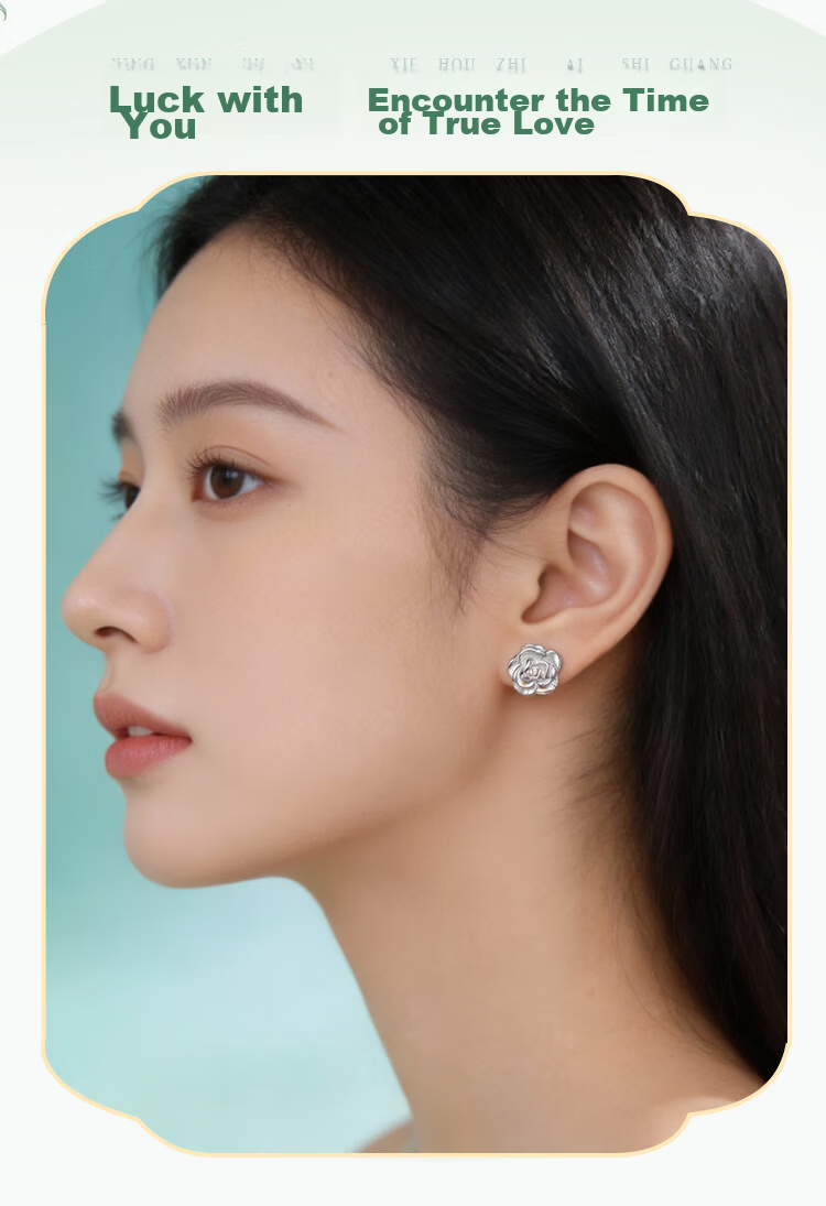 Chinese Jewelry Pure Silver Camellia Stud Earrings for Women 925 Silver Earrings Jewelry Qixi Valentine's Day Gift for Girlfriend Wife Birthday 3