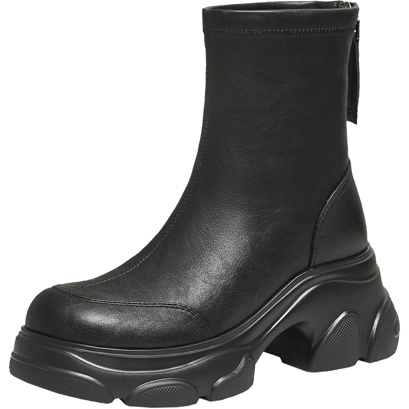 TATA TATA Meow Claw Boots 2025 Autumn Winter Versatile Fashion Women's Ankle Boots New Elastic Boots Black (Fleece Lined) Size 35
