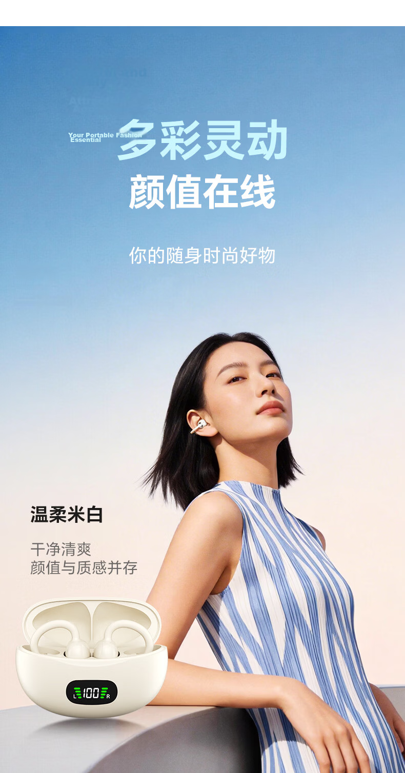 Leiden A8 New Semi-In-Ear Clip-On Wireless Bluetooth Translation Earphones AI Model Open Design Compatible with Apple 17 Huawei Android Phones A8 White [AI Translation] 6