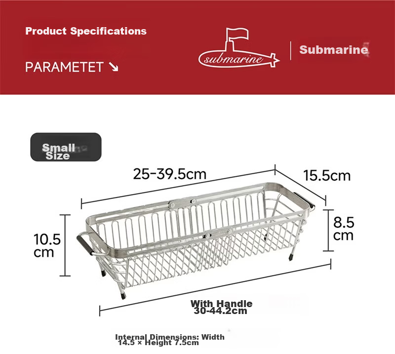 Submarine 304 Stainless Steel Kitchen Draining Rack Food Grade Sink Basket Dish Rack Telescopic Storage Rack 1