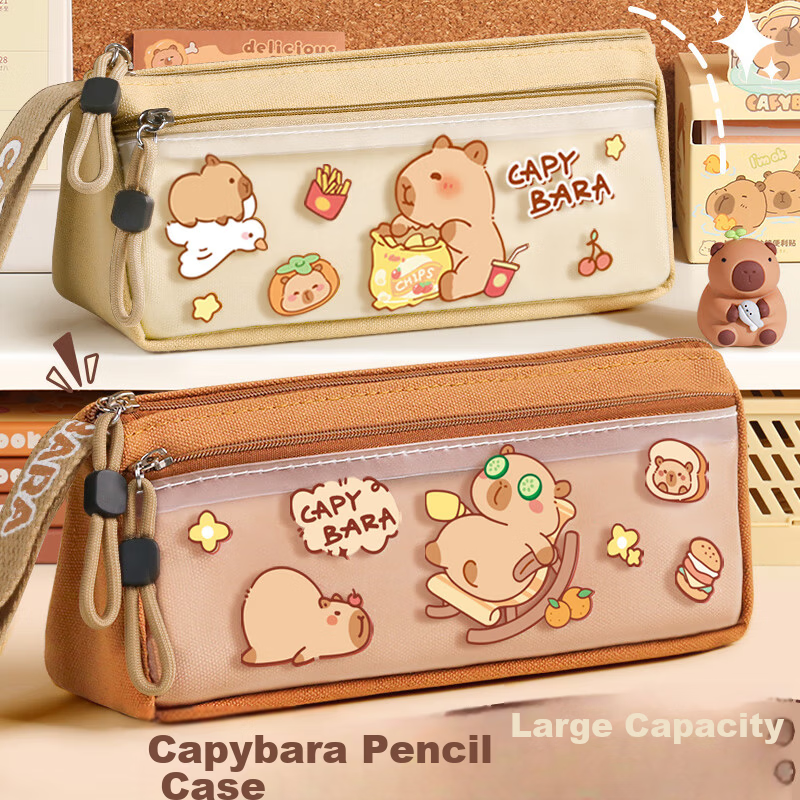 Yuji Capybara IP Girls Exclusive Transparent Triangle Pencil Case Double-Layer Front Pocket Large Capacity Back-to-School Season Gift 2026 New Qixi Festival Stationery Box Pouch 2