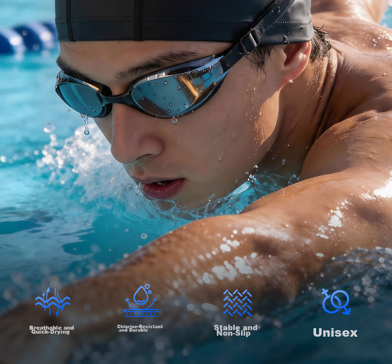 Skechers Swim Cap Unisex Long Hair Fashion Comfortable Fabric Ear Protection Non-Tight Non-Sticky Hair Swim Cap - Glossy Black 3